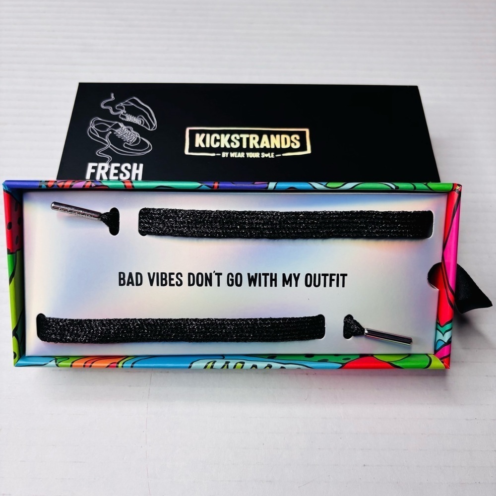 New WEAR YOUR SOLE Black Glitter Kickstrand Shoelaces
